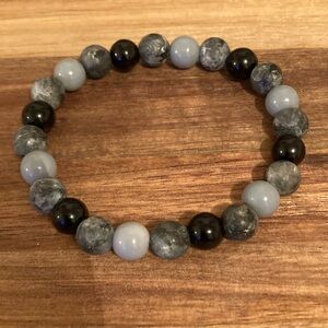 Handmade Gray and Black Beaded Bracelet w Jasper